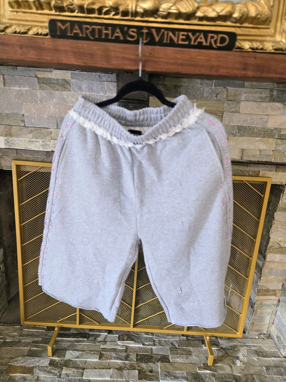 ​Atelier Notiva Gray Rhinestone Embellished French Terry Sweat Shorts Small NWOT